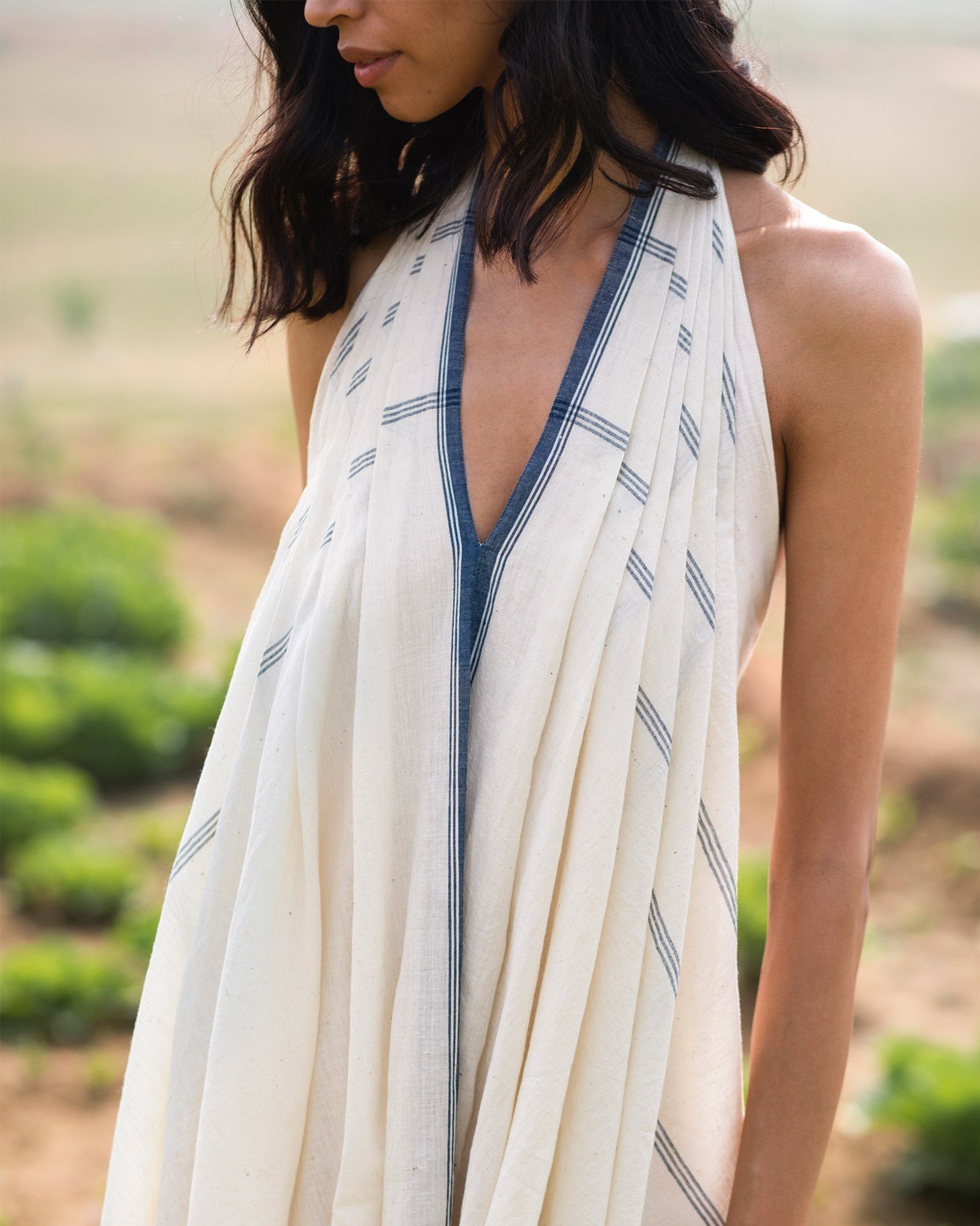 Halter Dress - Ivory & Blue