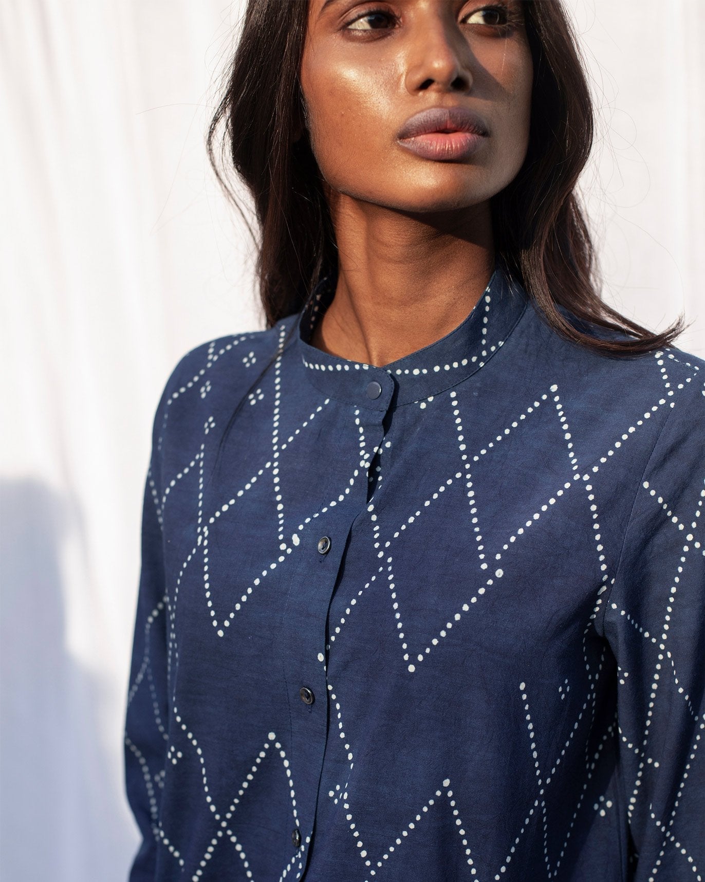 Mandarin Collar Overshirt - Indigo