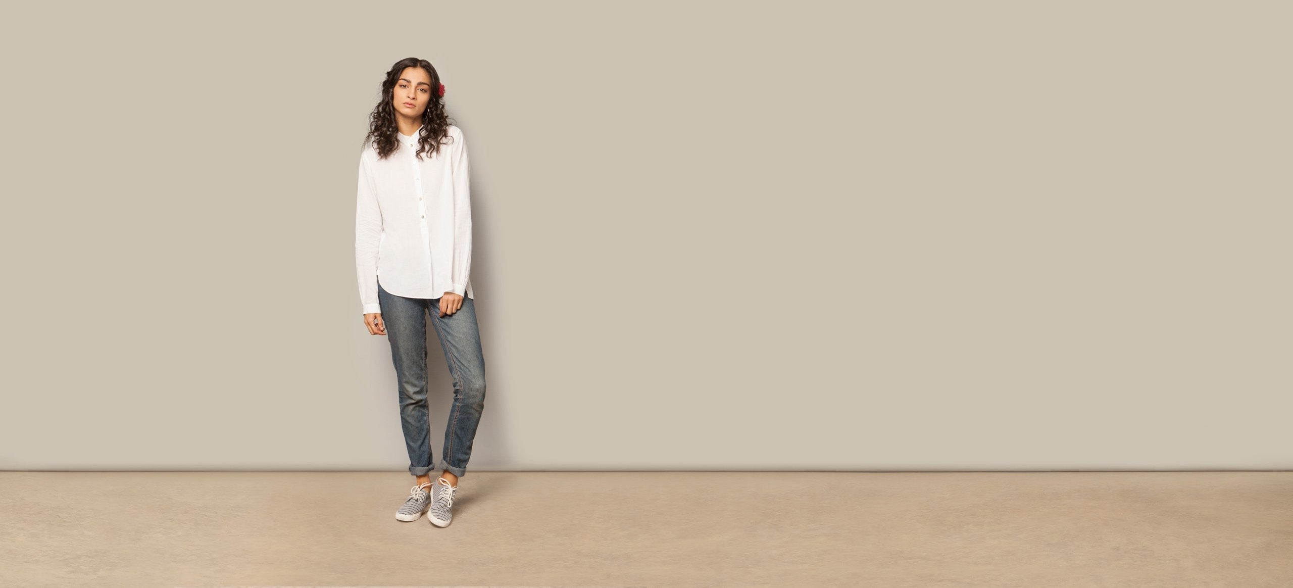 Mandarin Collar Top - White