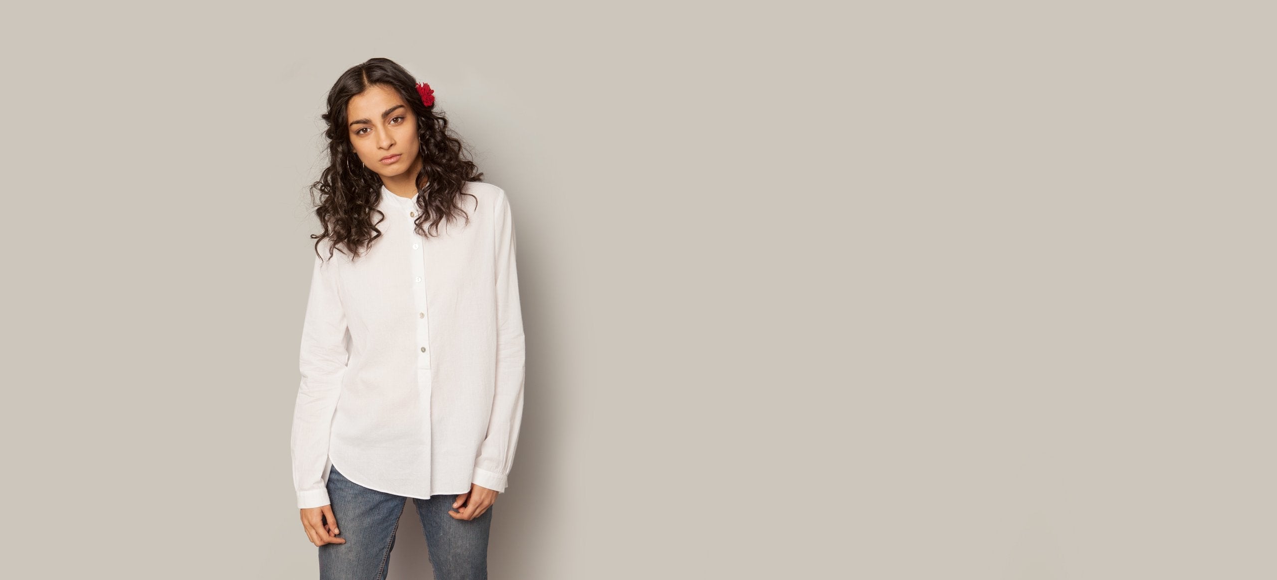 Mandarin Collar Top - White